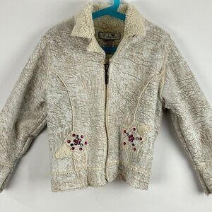 Widgeon Kids Jacket Full Zip Size 7 Beige Faux Suede Long Sleeve Collared